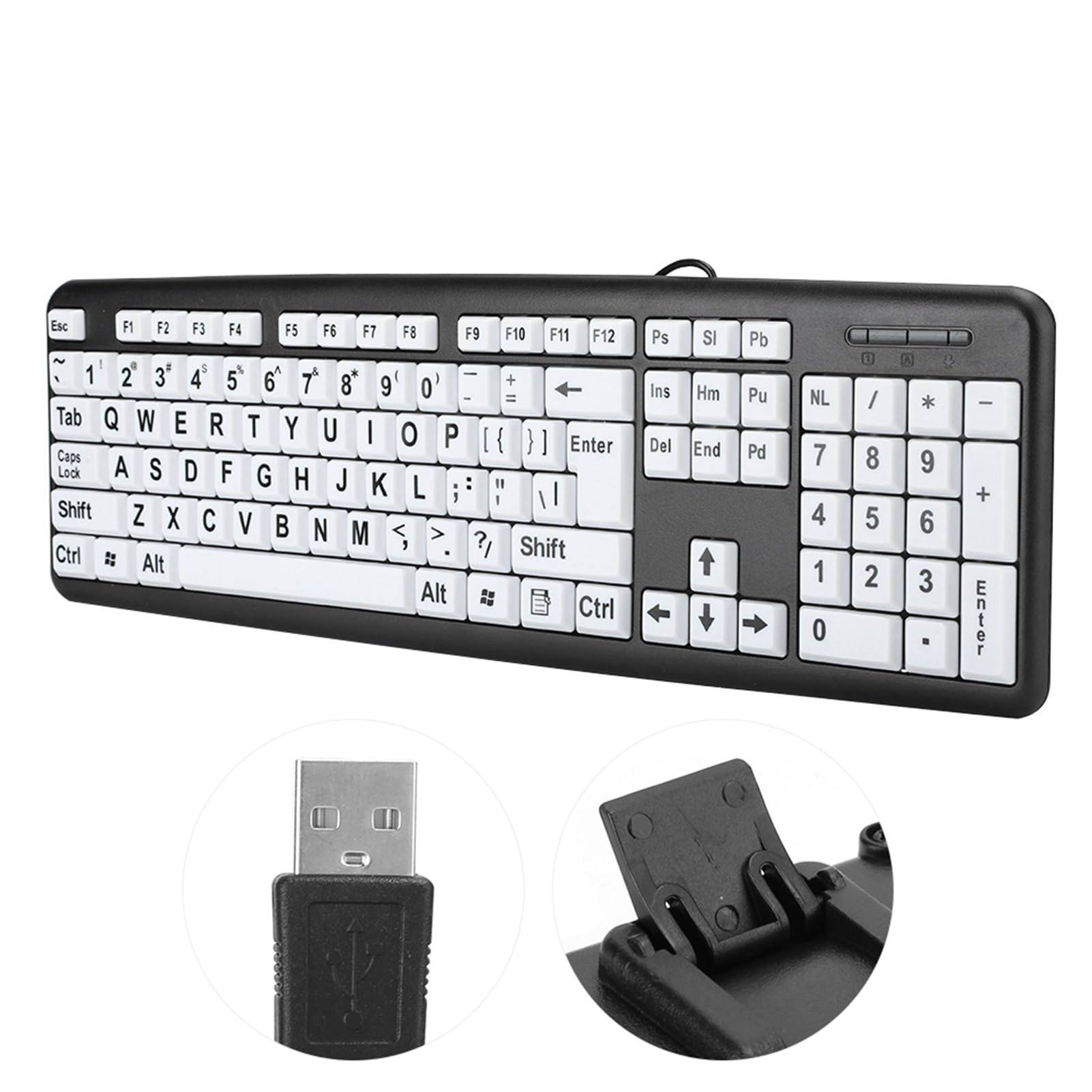 Tastiera per Ipovedenti, con Tasti a Stampa Grande, Periferiche per Computer, Tastiera Cablata, Accessori per Computer, per Ufficio, Casa, (#1)