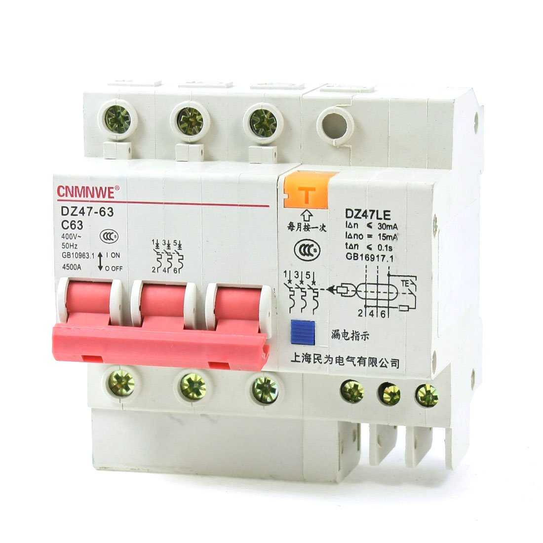 IEUMJNAT AC 400V 63A 3 Poles 3P Overload Protection ELCB -Professional - Leakage Circuit Breaker