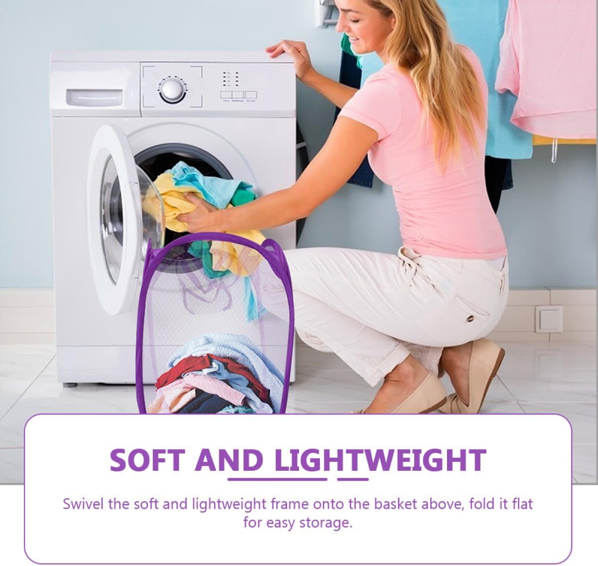 SHINEOFI 2pcs Folding Laundry Basket Collapsible Clothes Hamper for Home Bedroom Nursery Spacious Storage Bin Organizer for Dirty Clothes and Sundries