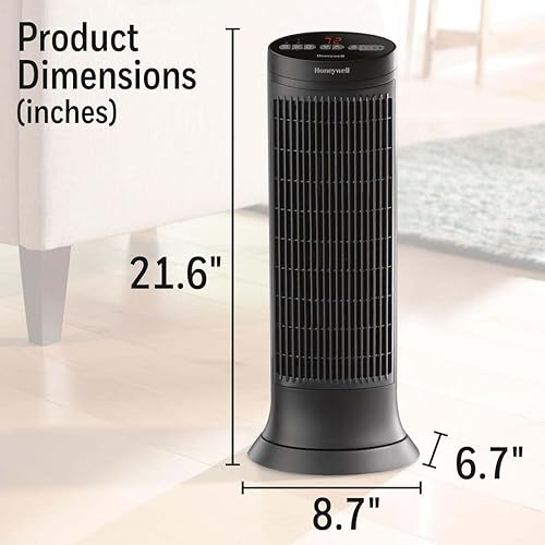 Miniatura 6 de Honeywell Calentador de torre digital de cerámica, 1500 vatios, negro, calentador de cerámica oscilante, calentador de espacio con dos ajustes de