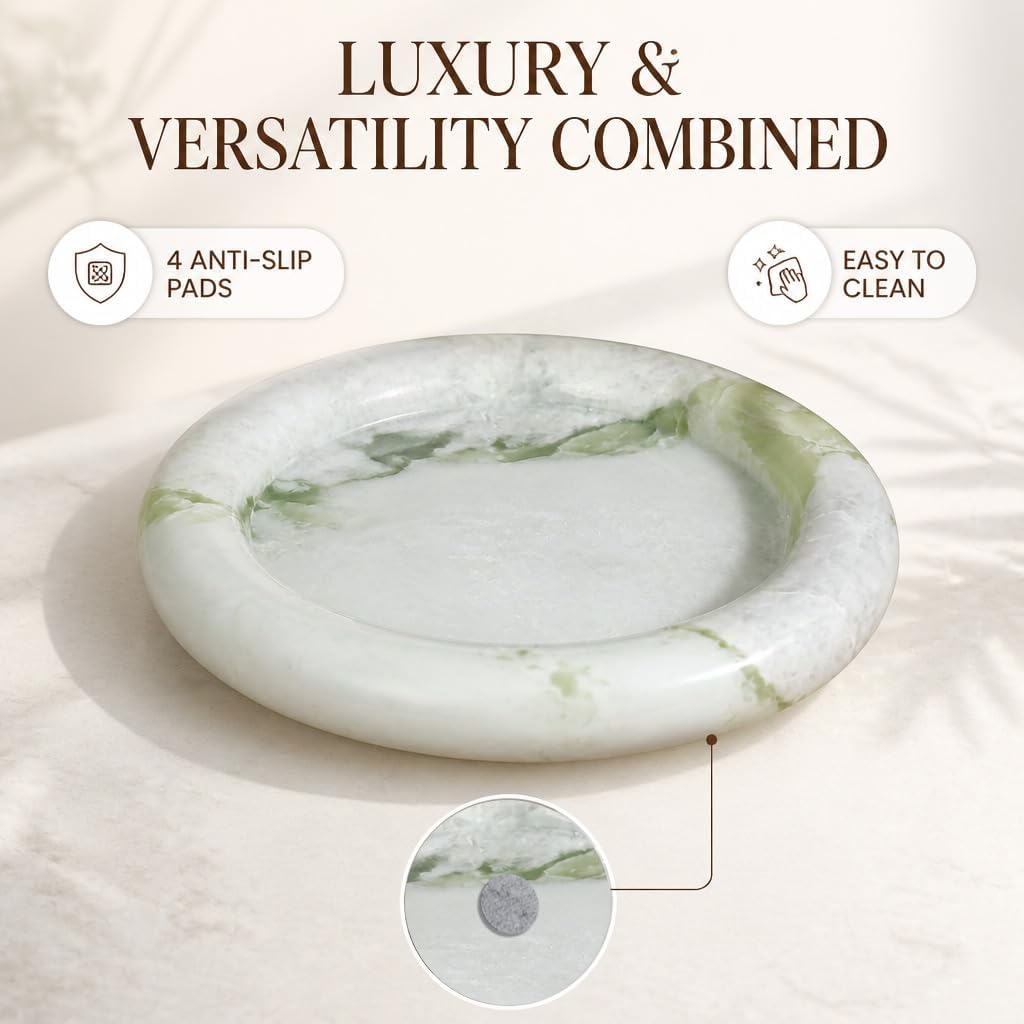 Green Marble Vanity Trinket Tray, 100% Stone Decorative Catchall image 4