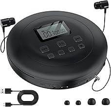 Gueray Portable CD Player with Stereo Earphones, CD Walkman, Compact, Shockproof, BBS Bass Enhancement, Convenient, Skip Prevention, Repeat Function, Supports CD/MP3/CD-R/CD-RW, Ultra Lightweight,