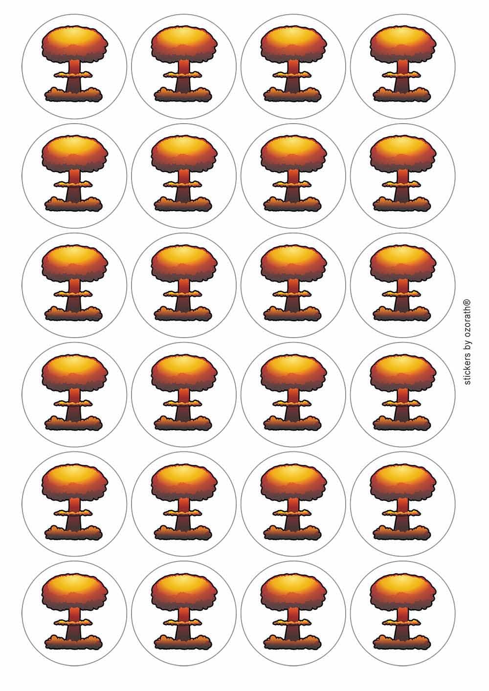 Nuclear Bomb Mushroom Cloud Eighties Cold War Circular Matt Paper Stickers A4 Sheet of 24 (Each Sticker is 45mm Diameter)