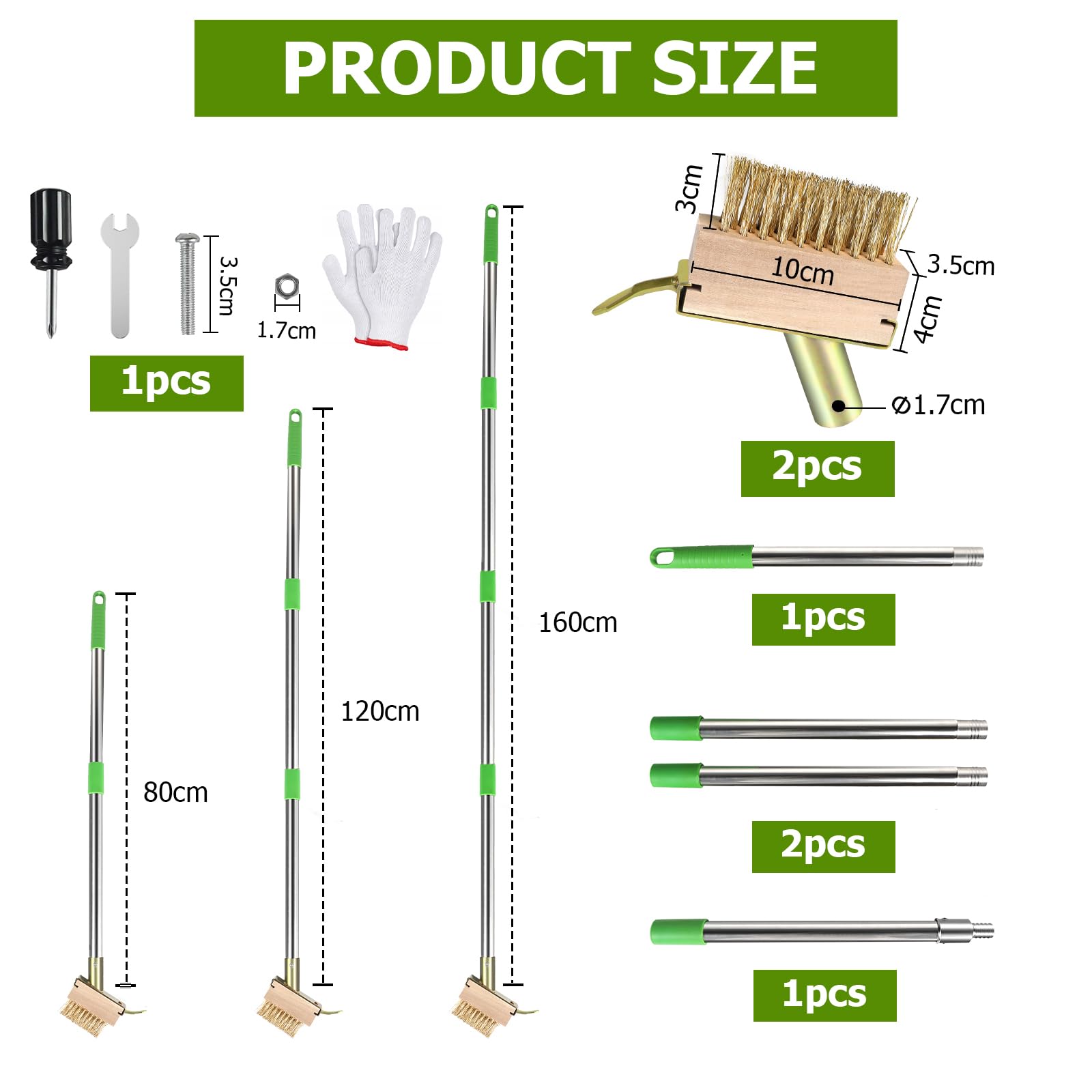 2 Pezzi Scopa filo metallico 10cm Scopa metallica per giardino Spazzola acciaio con 1 set manico lungo 1,6m Setole in metallo e raschietto contro erbacce Spazzola esterni per terrazza,giardino