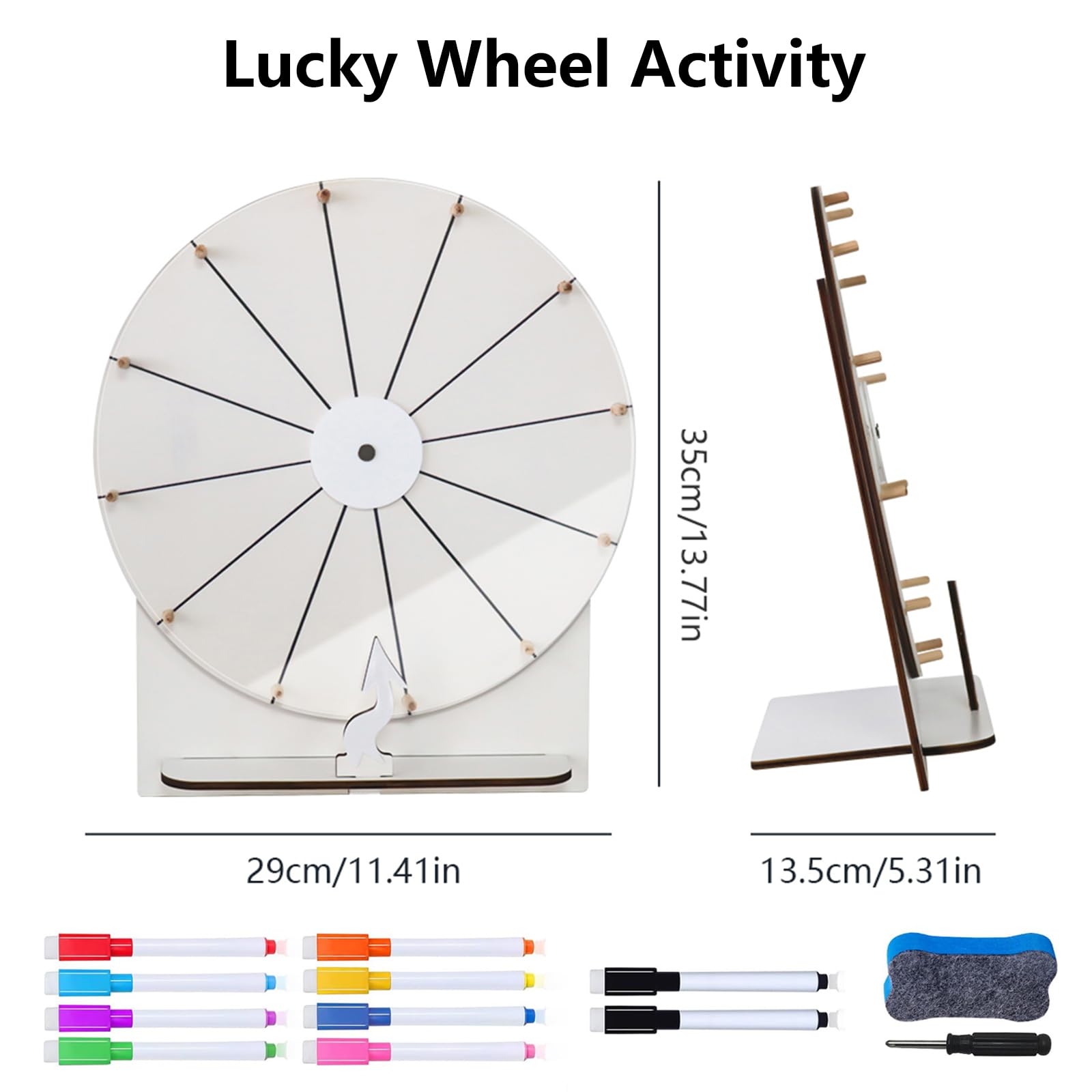 Glücksrad Zum Drehen,35 CM 12 Slots Glücksrad Zum Selbstgestalten Mit Markierstift,Hölzernes Glücksrad,Großes Glücksrad Set,Drehendes Preisrad Für Glücksrad-Spiele Karneval Messen