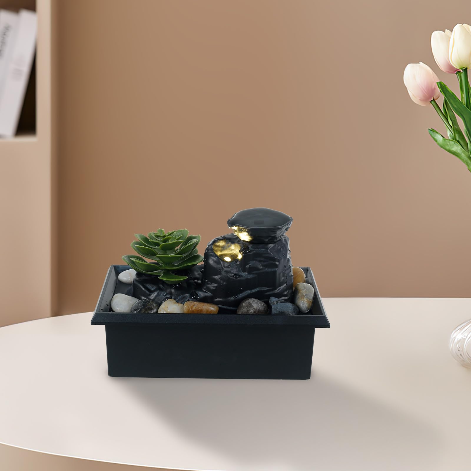 Tisch-Wasserfall-Dekoration mit Lichtern, Dekoration, kreativ, fließendes Wasser, platzsparend, wiederverwendbar, für Schlafzimmer, Wohnzimmer (Stil 3)