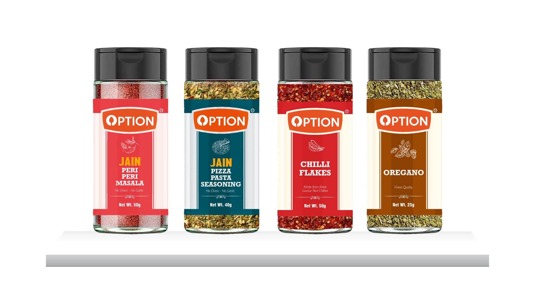 Option Jain Seasoning Combo Pack | Peri Peri Jain Mix 50g | Pizza/Pasta Jain Mix 30g | Oregano 20g | Chilli Flakes 40g | Gift Set (B09X5XP47Q) Amazon Price History, Amazon Price Tracker