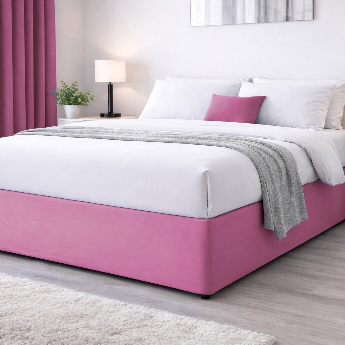 John Aird Elasticated Bed Valance Divan Base Cover Skirt (Pink, Double) โ image 1