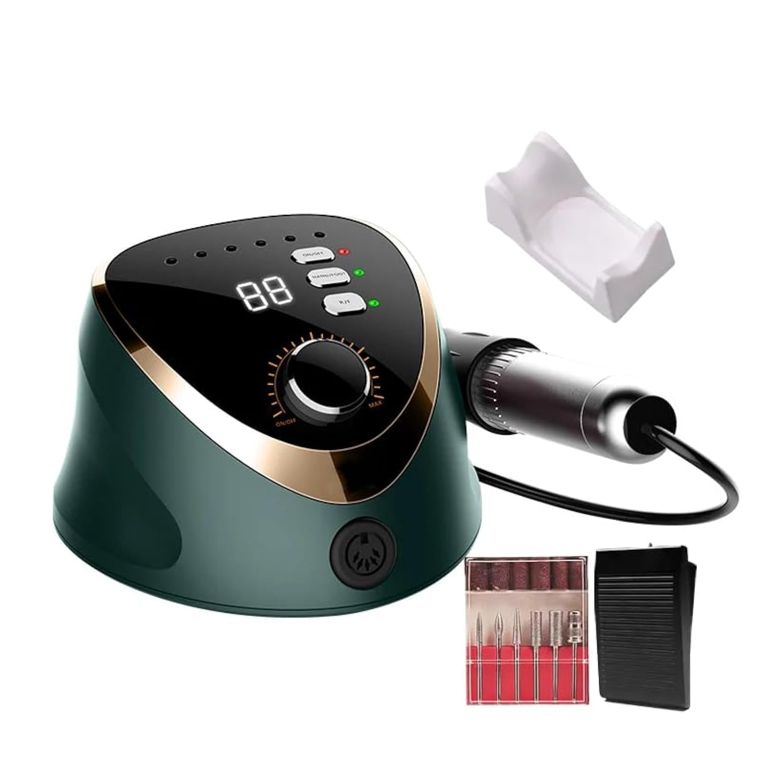 GLOBAL FASHION M12 Professional Electric Nail Drill – 35,000 RPM, 68W E-File, Variable Speed, Forward/Reverse, Low Noise, Ergonomic Design for Salon-Quality Manicures & Pedicures (Green)