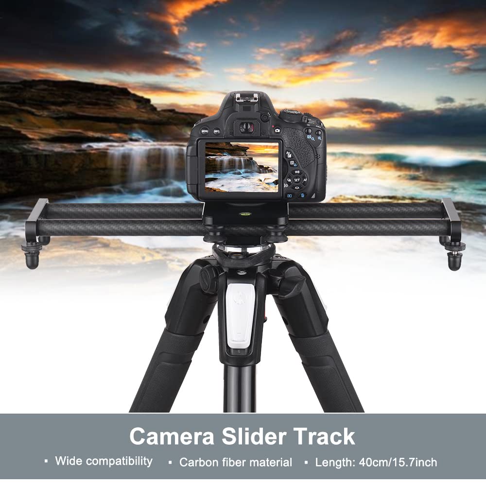 Andoer 40cm / 15inch Kohlefaserkamera Track Slider Video Stabilisator Schiene mit Mini-Kugelkopf-Telefonklemme für DSLR-Kamera Camcorder DV Film Fotografie Zubehör Belastbarkeit 5kg