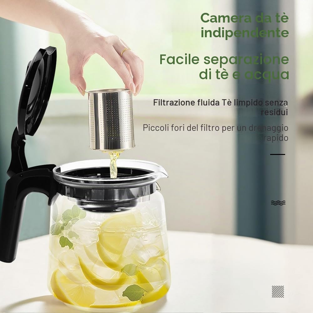 Teiera in Vetro con Colino da 1.5L,Teiera con Filtro e Coperchio,Bollitore da Cucina con Filtro in Acciaio Inox per Foglie di tè Sfuso,Tisane,caffè