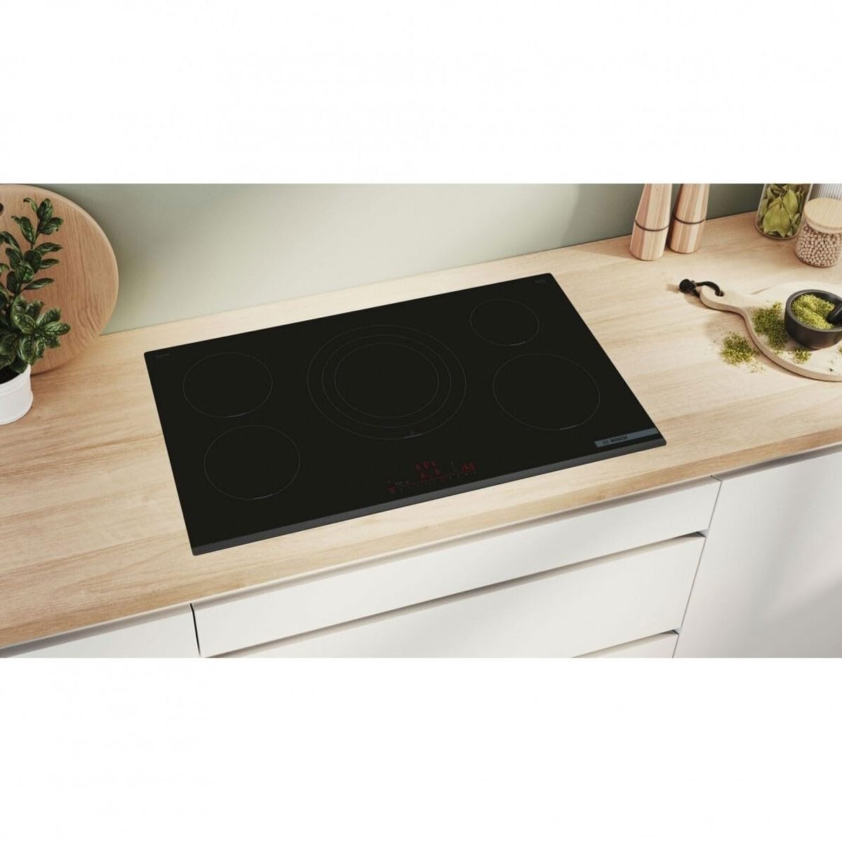 Bosch PIV931HC1E Serie 6 Placa de inducción 90 cm 5 zonas estándar | Placa de inducción con sensor de temperatura, calentamiento rápido, selección automática de zona de cocción, Made in Europe