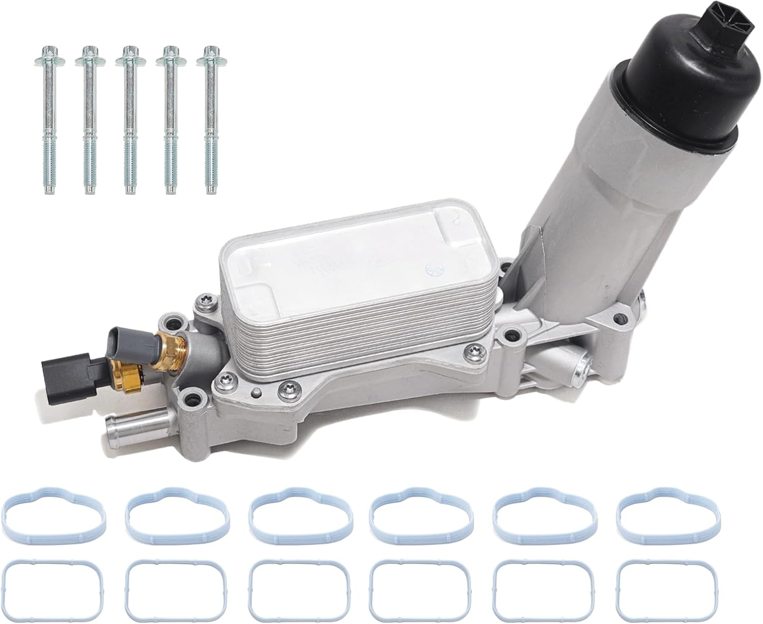 926-959 Aluminum Engine Oil Filter Housing Oil Cooler Kit with Gaskets & Sensors Compatible with 2011-2016 Chrysler Charger Challenger Journey Wrangler Ram Promaster 3.6L (normal)