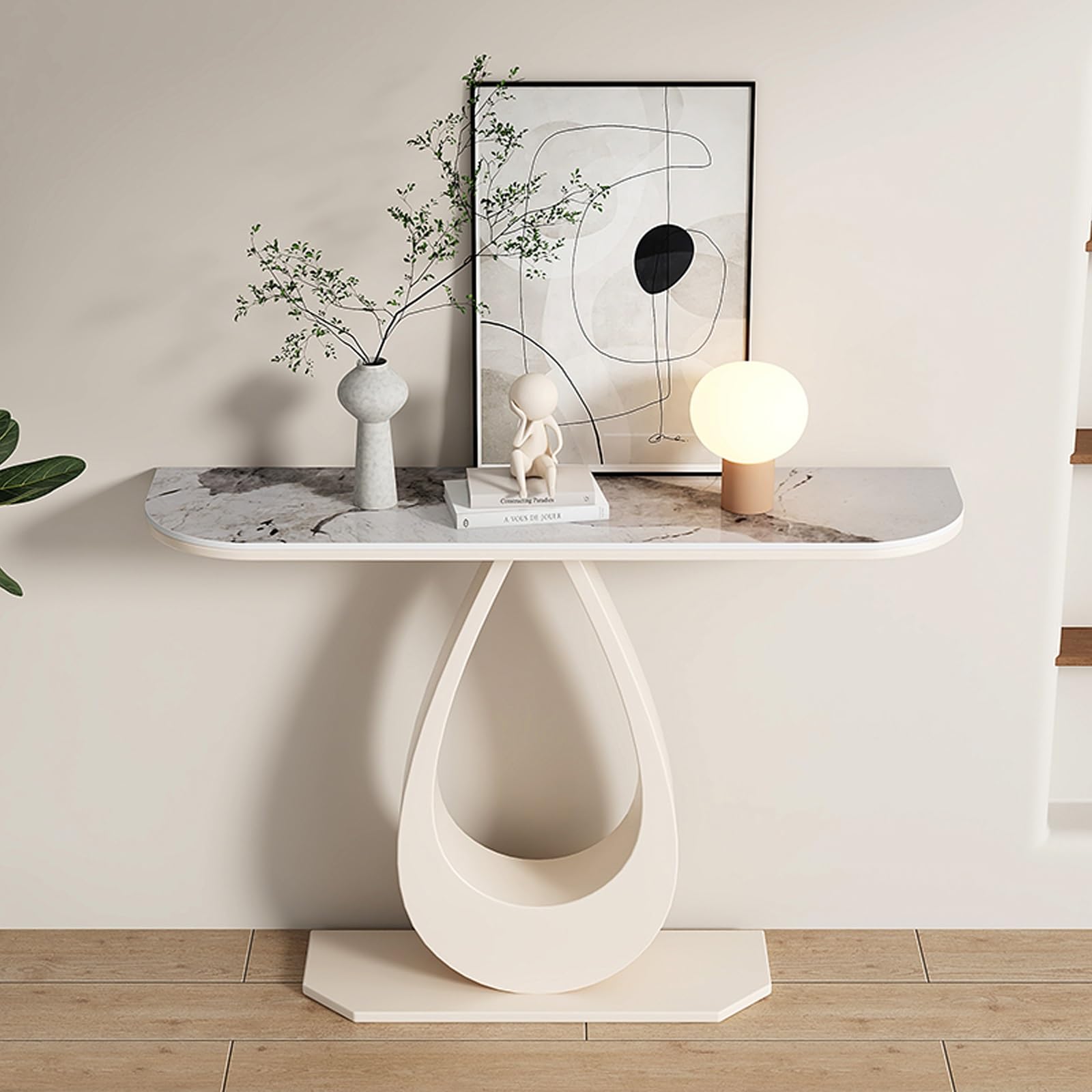 Tonuuoei Entryway Table with Marble Top & Metal Base, Modern Hallway Console Sofa for Foyer, Living Room, or Corridor(White B,150cm/59in)
