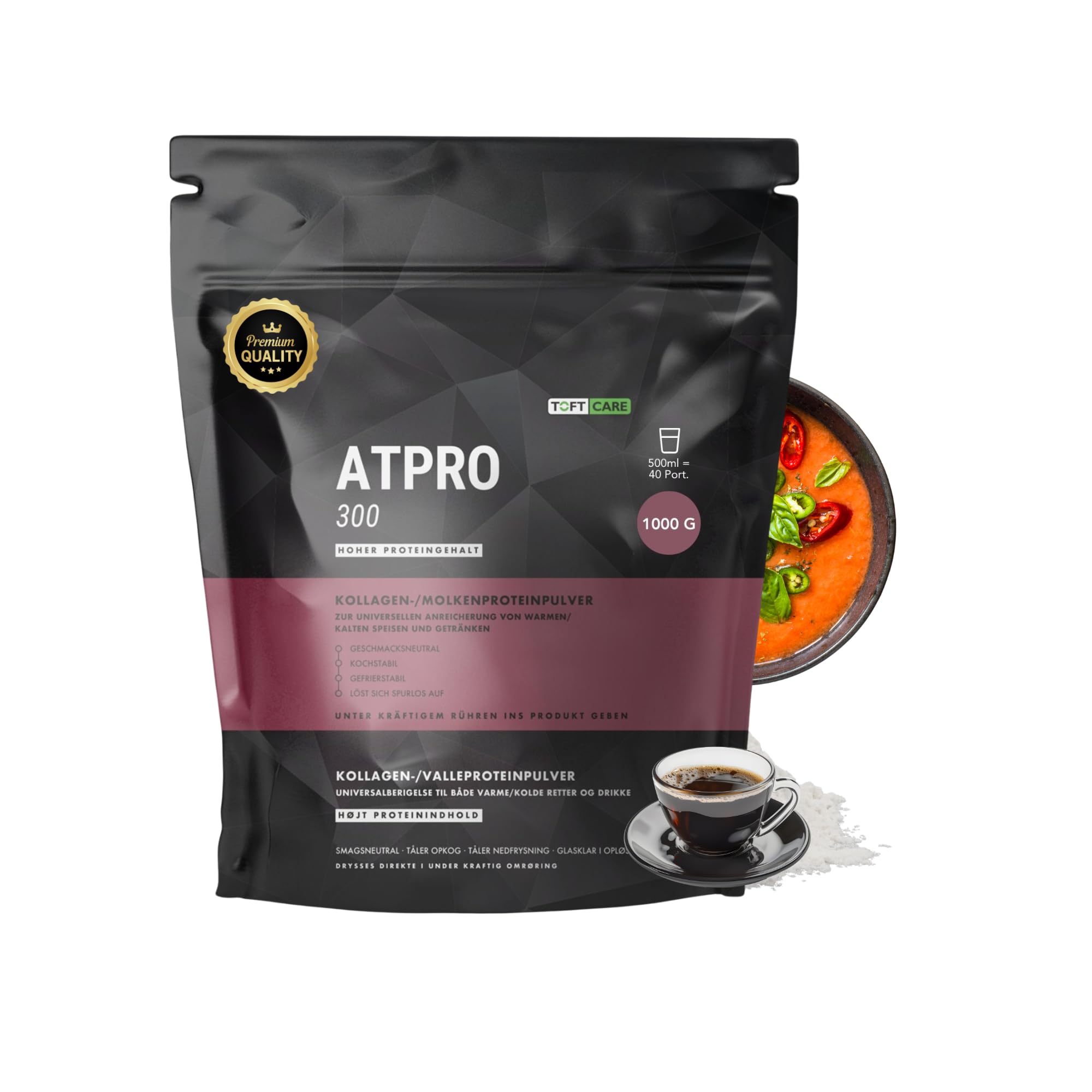 ATPRO 300 Neutrales Proteinpulver, Molkenisolat und Kollagen 1000g