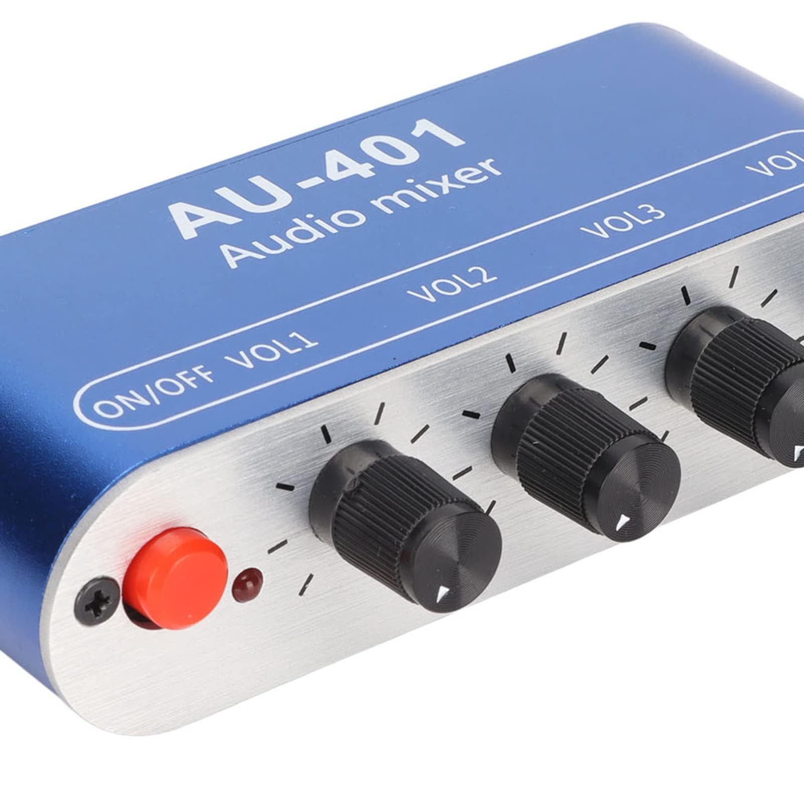 4-Kanal Mixer Mischpult, 4-Kanal Line-Mixer -Stereo-Audiomixer, mit Separate Lautstärkeregler, 4 sound inputs into 1 stereo output, für PC Laptop Kopfhörer