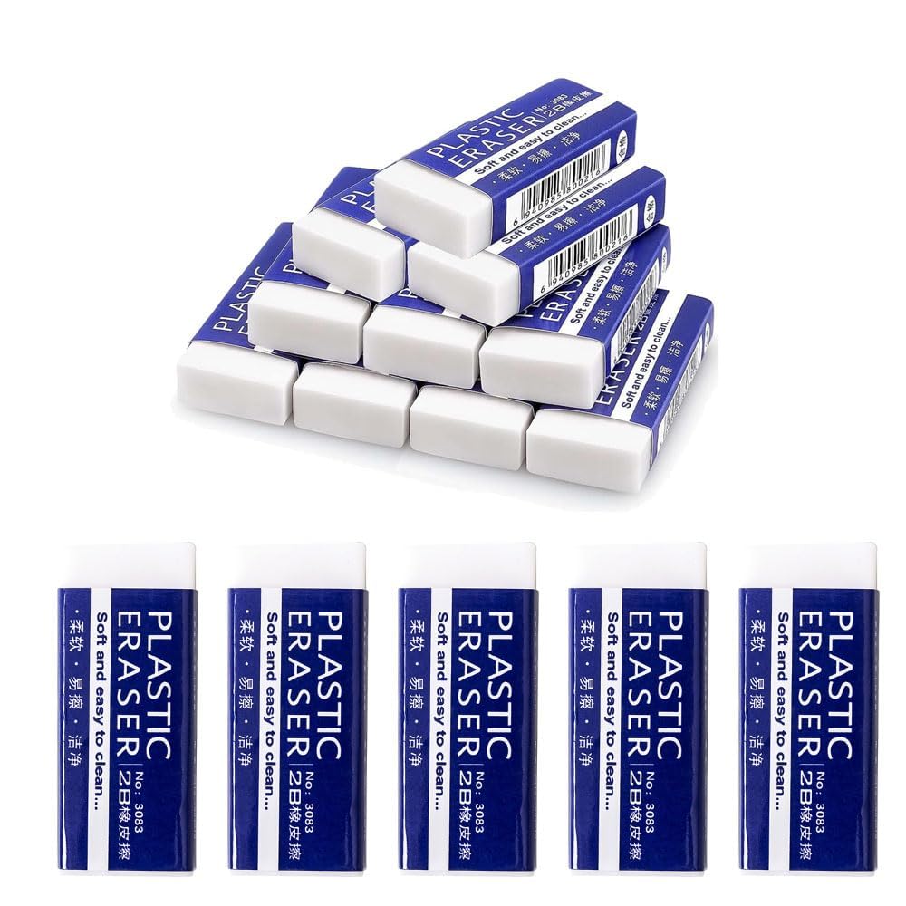 12 Pcs Eraser-White Erasers Multipack Rubbers Erasers for Kids on School Office, Kids, Adults,Classic Latex Free Plastic Rubber