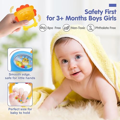 Miniatura 5 de Qizebaby Juego de 21 juguetes de sonajeros para bebé, juguetes para bebés de 3 a 6 meses, sonajero para bebés de 3, 4, 5, 6, 7, 8, 9, 10, 11, 12