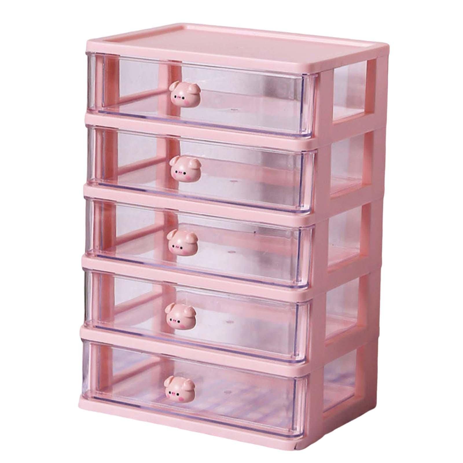 Set di 2 organizer da scrivania per cassetti e cosmetici, per tavolo da toeletta, 5 cassetti, rosa