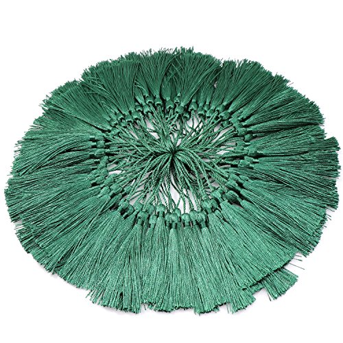 Image of VAPKER 100 Pieces Green Silky Handmade Soft Tassels 13cm /5-Inch With 2-Inch Cord Loop for Jewelry Making, DIY Projects, Bookmarks