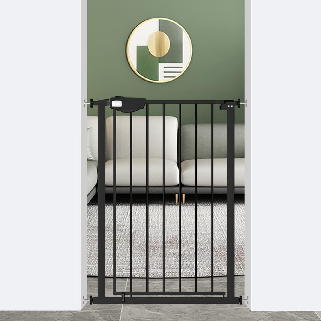 WAOWAO 36.22" Extra Tall Triple Lock Baby Gate Wide 25.59-28.34" Pressure Mounted Walk Through Swing Auto Close Safety White Metal Toddler Kids Child Dog Pet Puppy Gate for Indoor Stairs