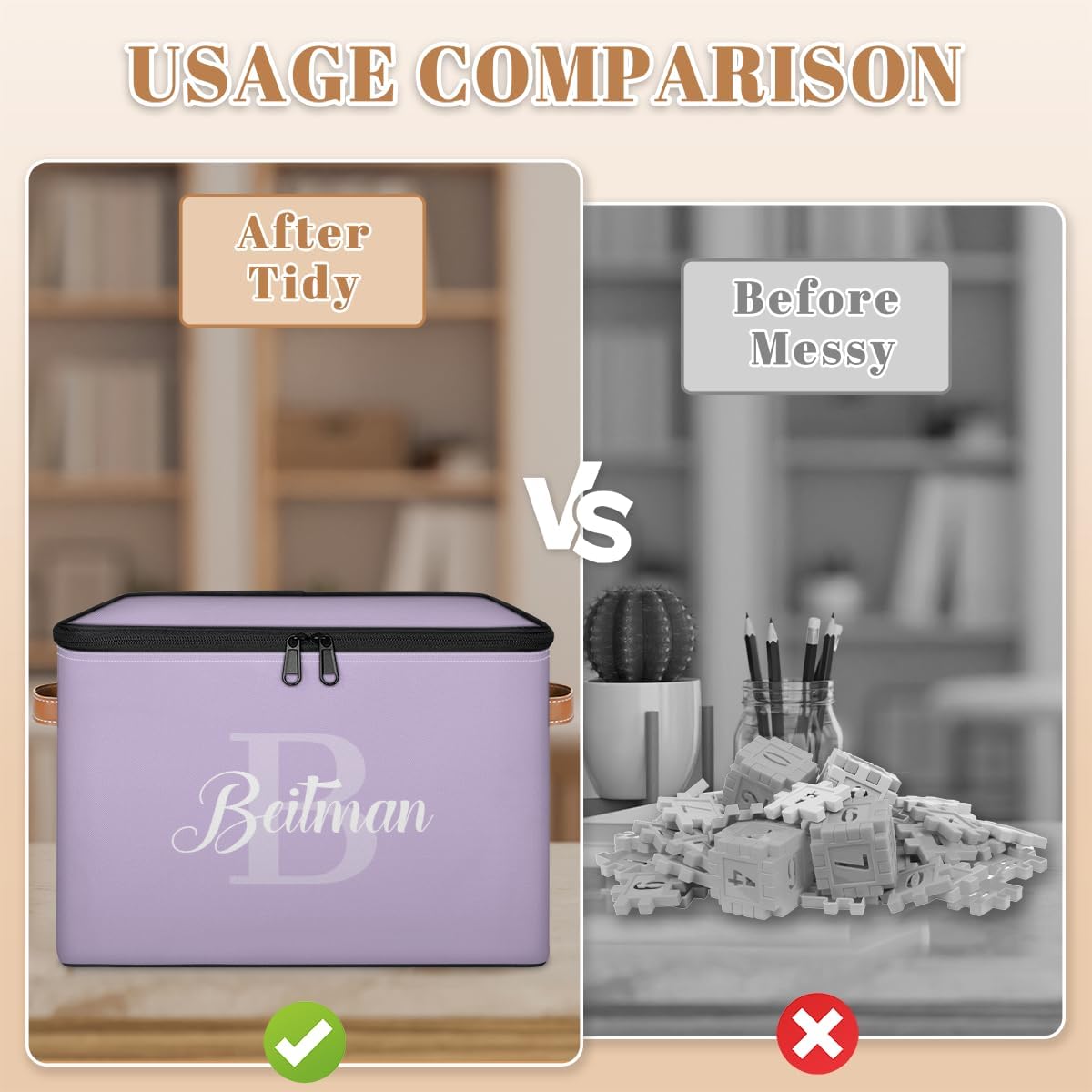 Storage-Bins-with-Lids Handle Customized Closet Stackable Cube Box for Kids-Boys-Girls-Toys Under-Bed Collapsibl Basket 2 Pack