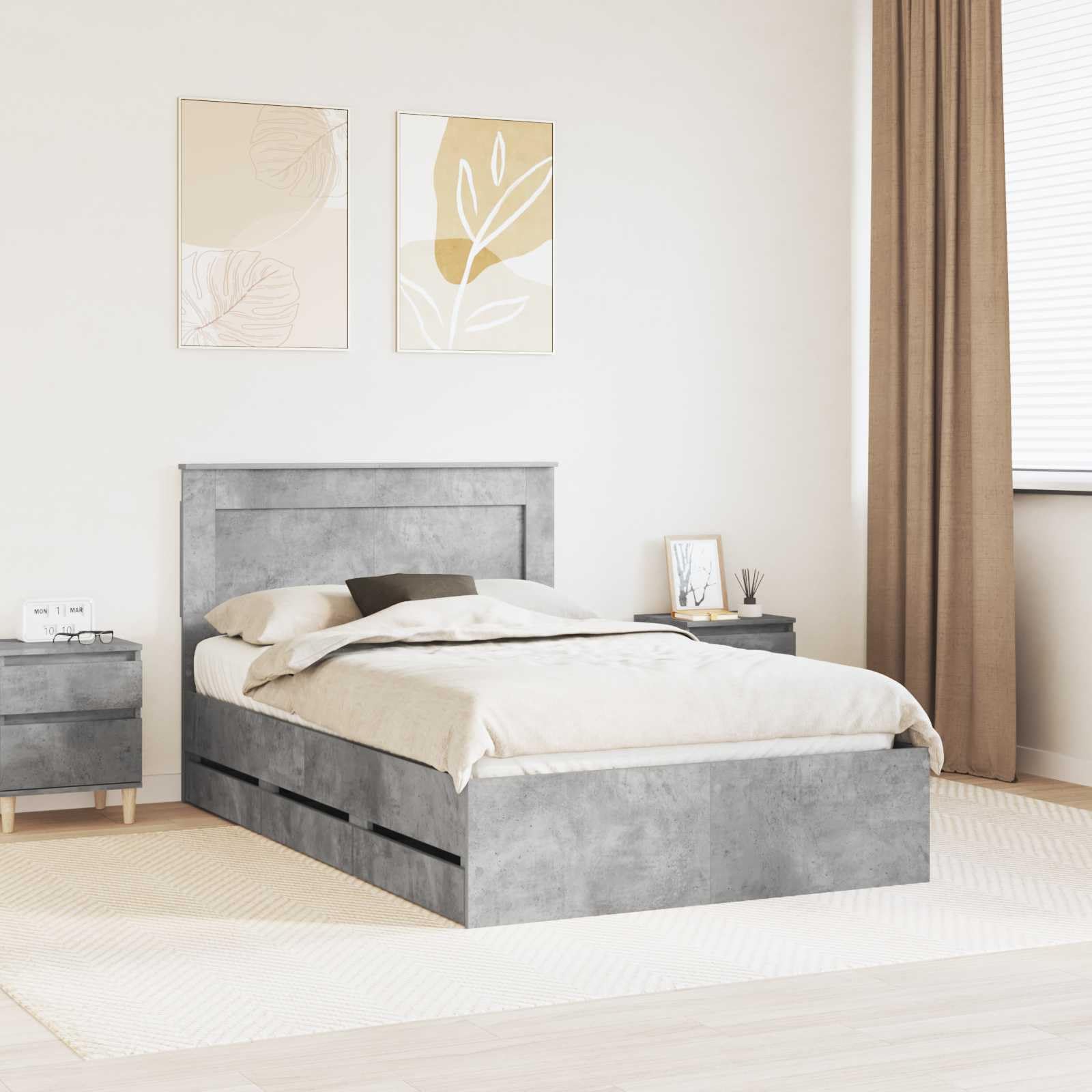 Cadre de lit moderne en bois gris 135x190 pour sublimer la décoration d'intérieur