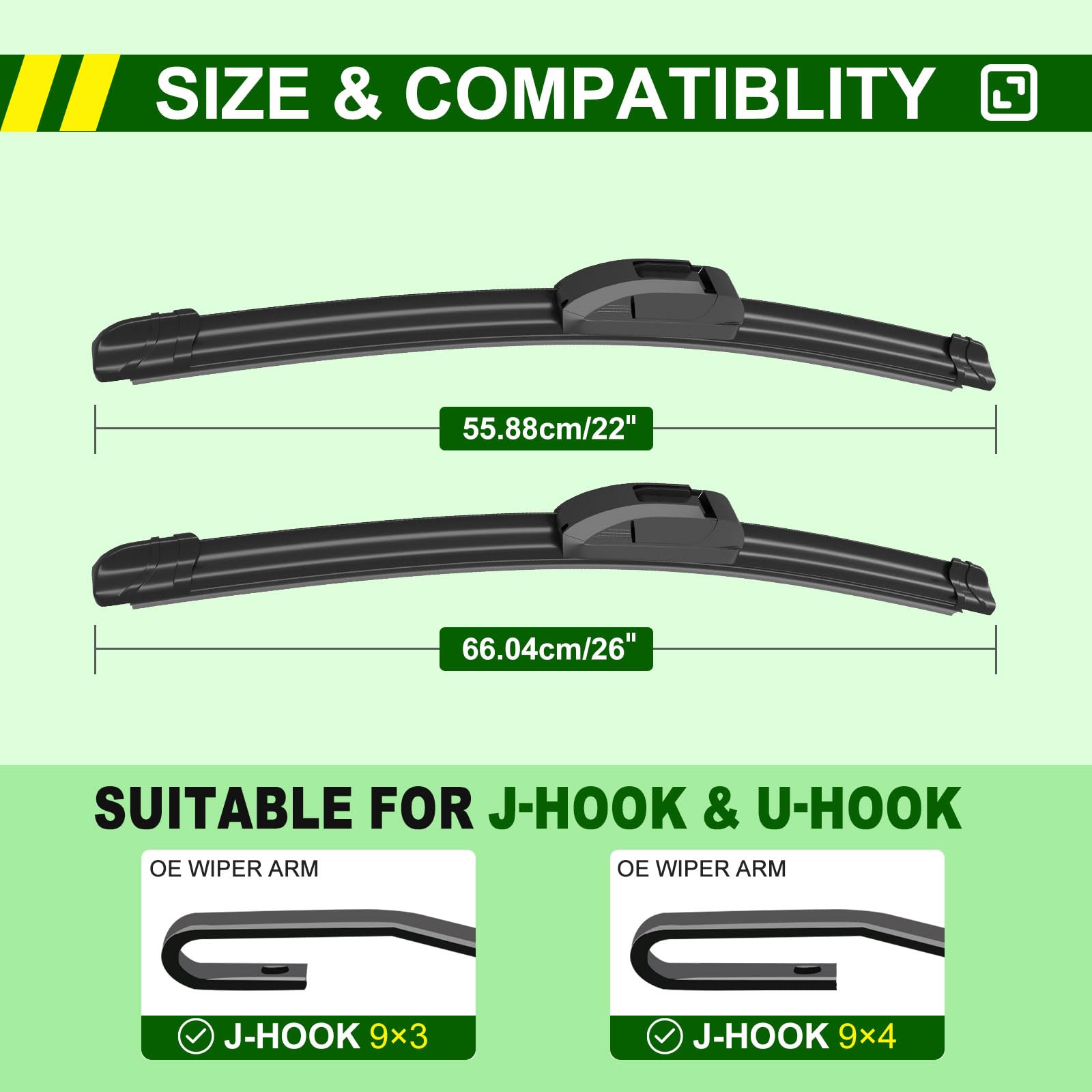 ZIXMMO QUALITY 26in + 22in Premium All-Season Windshield Wiper Blades for Original Equipment Replacement(Set of 2)