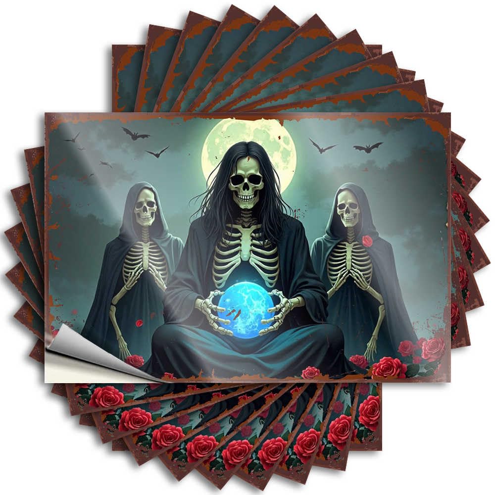 Quote Home Gifts Durable Vinyl - Skeletons in Cloaks Holding Glowing Orb Against Moonlit Sky Bottle for Diatomaceous Use(6X9CM)