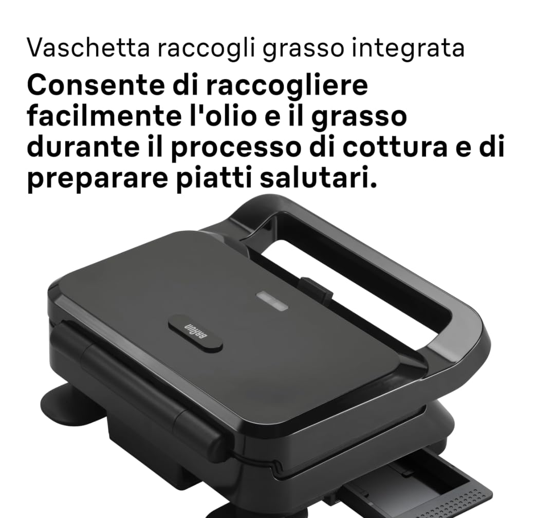 Braun SnackMaker 5 SM5001, Sandwich Maker con Piastre Grill Rimovibili, in Alluminio Pressofuso, Piastre Lavabili in Lavastoviglie, 800W, Nero
