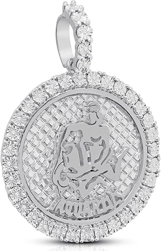 Acuario con dije de horóscopo de astrología y horóscopo con diamantes auténticos de Acuario, con acabado en oro de 10 quilates, 2 pulgadas