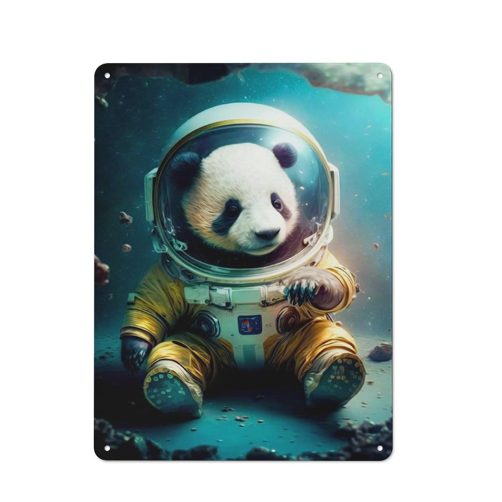 Cottage Tin Sign 40x30cm Featuring Panda Astronaut, Porch Wall Decor for Shed, Garden Room, Porch Or Garage