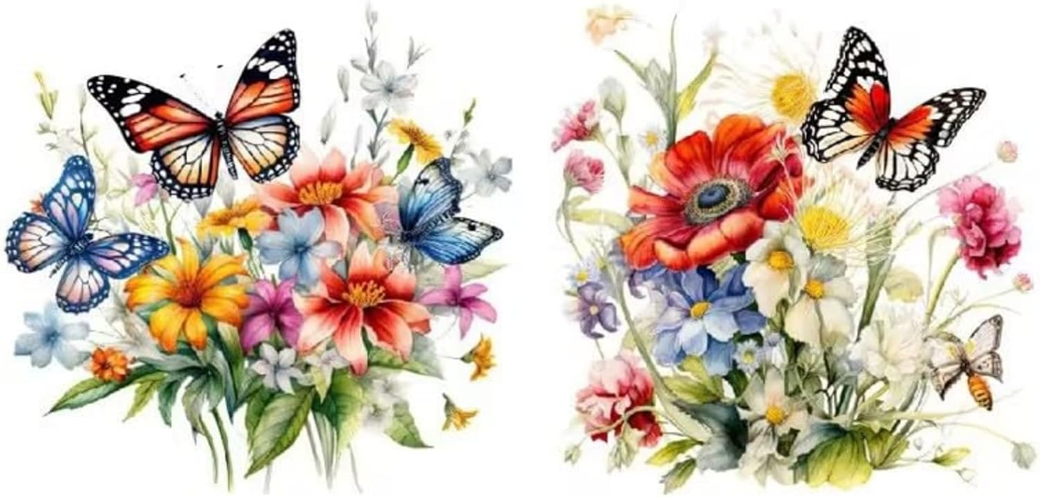 2Pcs Toilet Stickers, Flowers Green Plant Butterflies, Bathroom Wall Decor, Peel and Stick, Waterproof, Removable for Bathroom Living Room Bedroom