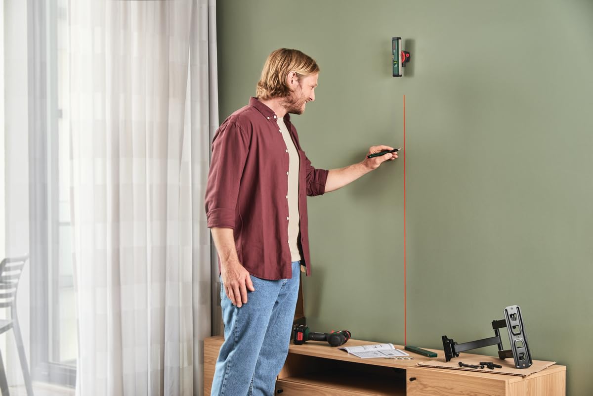 Bosch Livella laser a bolla UniversalWallLevel (3-in-1: livella a bolla, linee laser, agevole allineamento su pareti fino a 5 m, punto laser, trasferimento dell'altezza fino a 20 m, E-commerc)