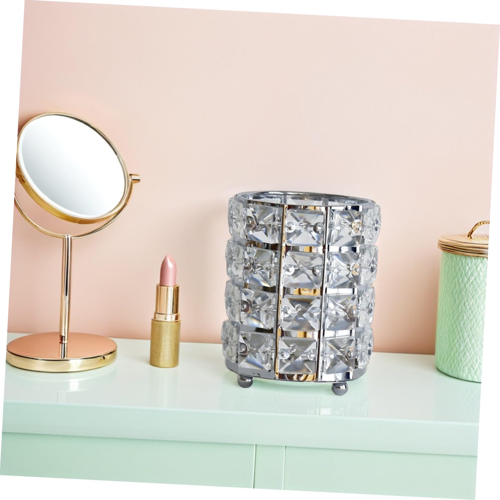 Portalápices Organizador Transparente Diseño Elegante Europeo de Cristal 2piezas para Brochas de Maquillaje y Escritorio en Oficina o Tocador