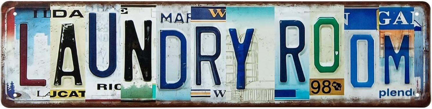 peiyeety Laundry Room Vintage Retro Metal Tin Sign, Street Style Wall Decor for Bathroom & Laundry, Rustic Plaque for Man Cave Garage Farmhouse Outdoor 4x16 Inch