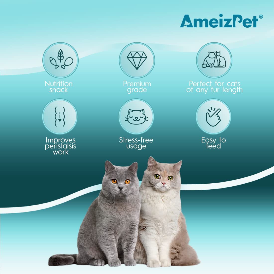 Ameizpet Malta para Gatos Bolas De Pelo, Golosinas Antibolas para Gatos con Taurina Y Extracto Malta - Antibolas de Pelo, Ideal para Gato Interior, 65 g (2.3 oz)