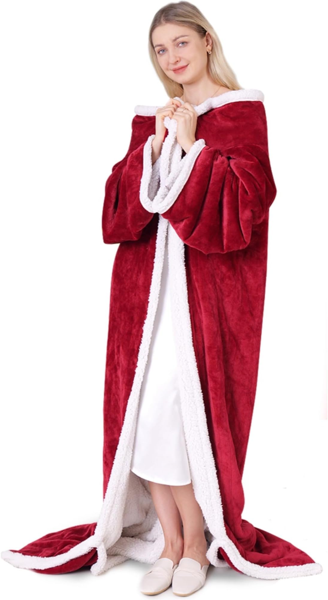 YokimisuWearable Heated Blanket with Sleeves, Electric Heated Blanket for Women & Men, Electric Throw Wrap Poncho Shawl with Pockets, 6 Heating Levels & 4 Hours Time Settings, 50 x 70 Inch (Red)