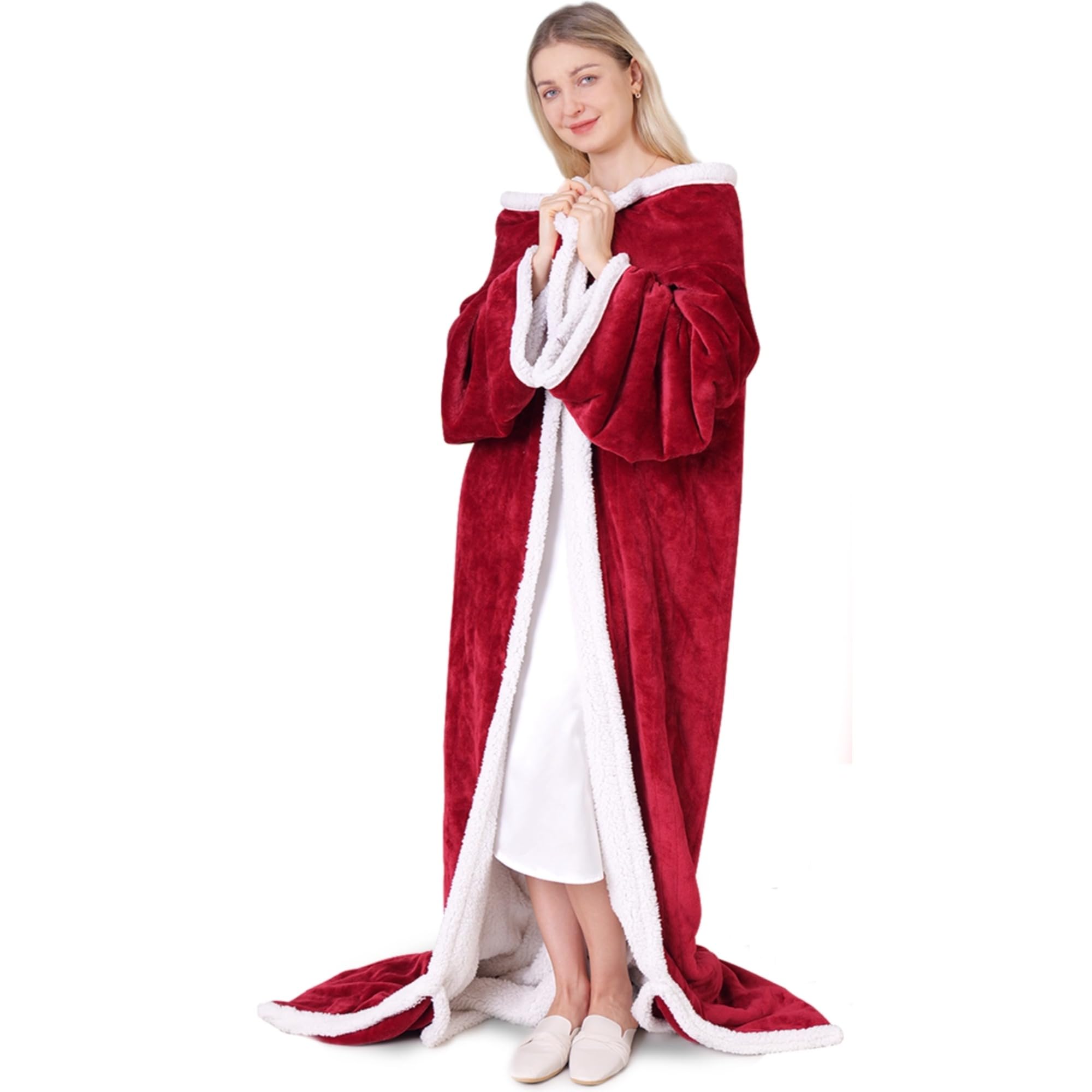 YokimisuWearable Heated Blanket with Sleeves, Electric Heated Blanket for Women & Men, Electric Throw Wrap Poncho Shawl with Pockets, 6 Heating Levels & 4 Hours Time Settings, 50 x 70 Inch (Red)