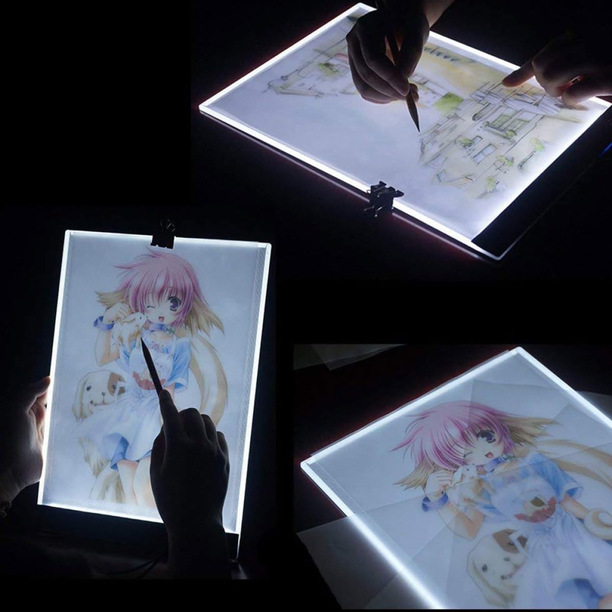 SOESFOUFU Mesa de Luz Fácil de Transportar y Almacenar A4 Acrílico con Tablero de Copia LED Blanco con Cable USB Adecuado para Práctica de Pintura Profesional