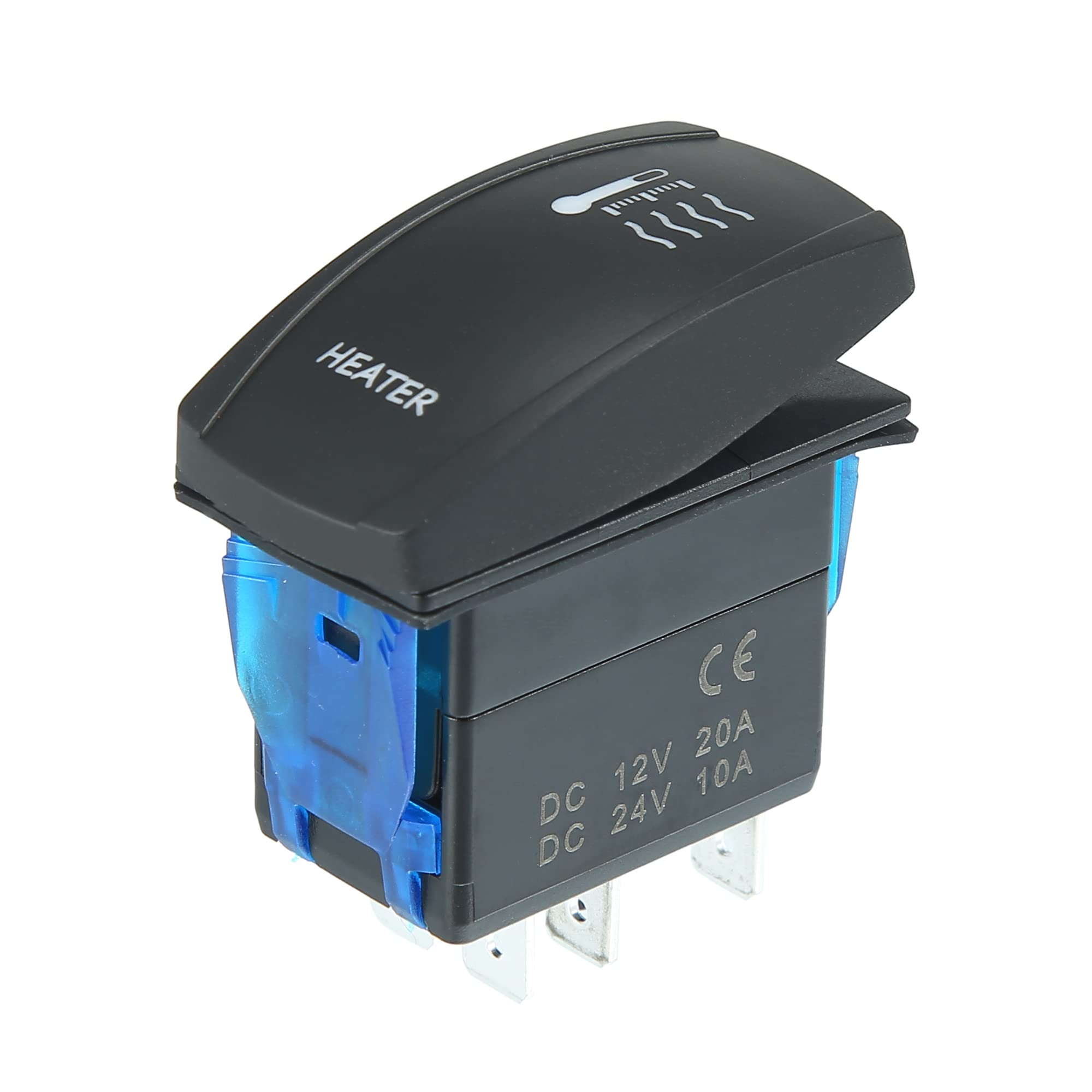 X AUTOHAUX 12V/24V Blue LED Heater Rocker Switch Kit On-Off 5 Pins Toggle Switch Waterproof for ARB Carling 4x4 Caravan Camper Dashboard