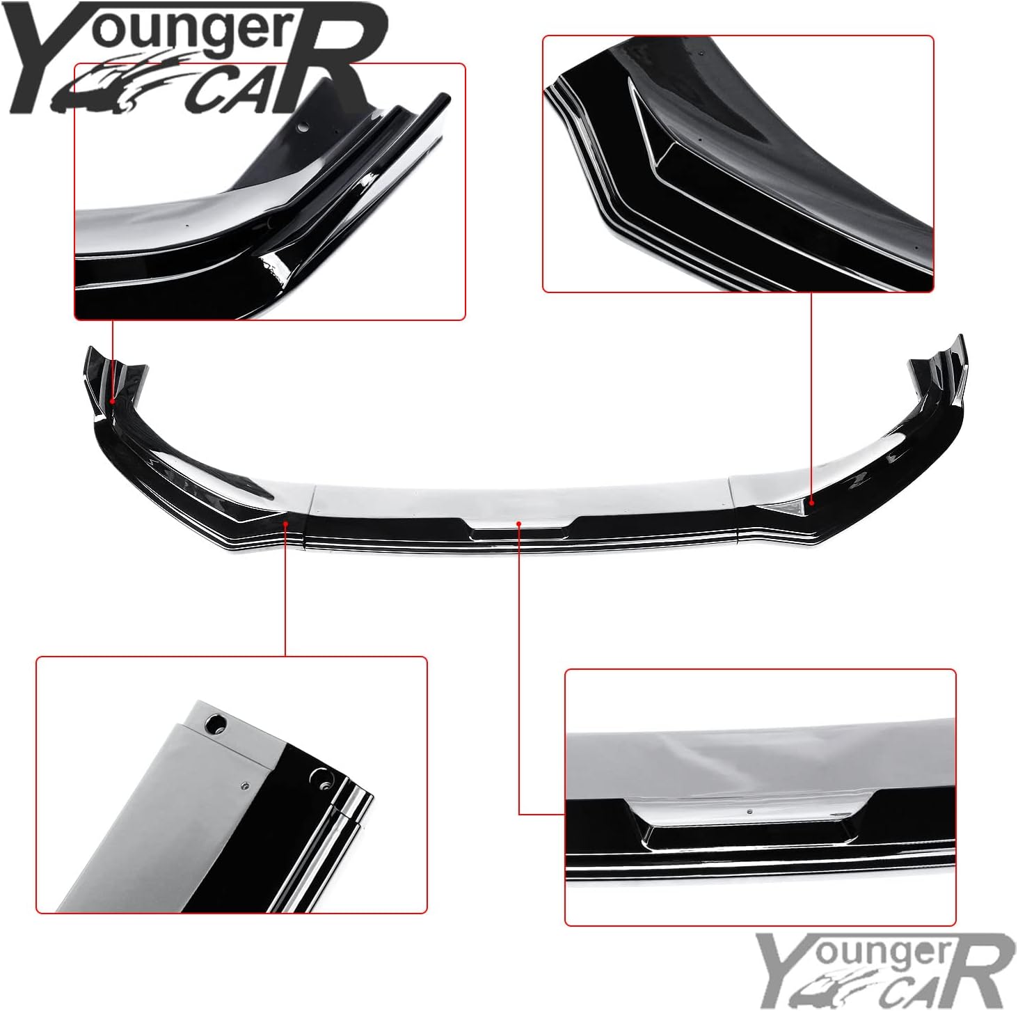 YOUNGERCAR Front Bumper Lip Fit for 2021-2023 2024 2025 Ford Mustang Mach-E Gloss Black Painted ABS Front Spoiler Lip Splitter Bumper 3 Pcs