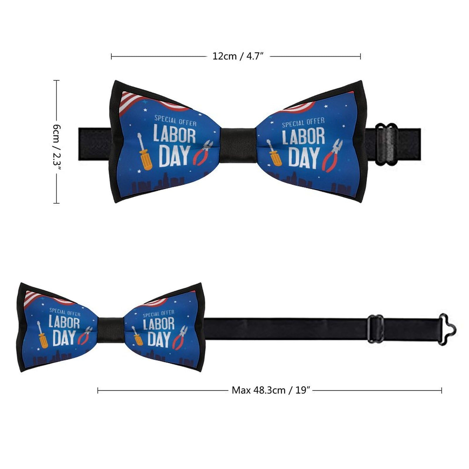 GoasNei Happy Labor Day Bow Tie for Men Adjustable Necktie Funny Tie Neck Ties for Weddings Party