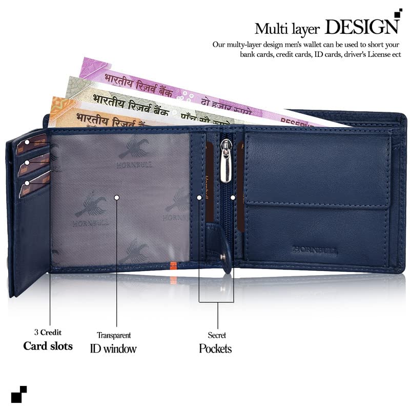 HORNBULL Austin Navy RFID Blocking Leather Wallet for Men | Wallets Men Leather | Mens Wallet - Image 6