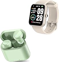 T6 Wireless Earbuds Bluetooth 5.3 Headphones Green New Upgraded S2 44mm Smart Watch Champagne