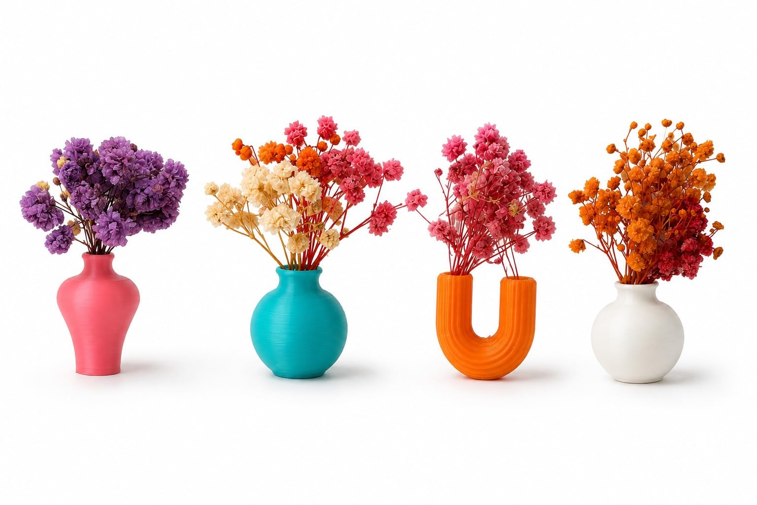 3D Printed Fridge Magnet Vase with Forever Dried Flowers Set of 4 | Mini Flower Vases, Refrigerator Decor, Home & Office Use, Magnetic Mounting, 4 Piece Set-image-22