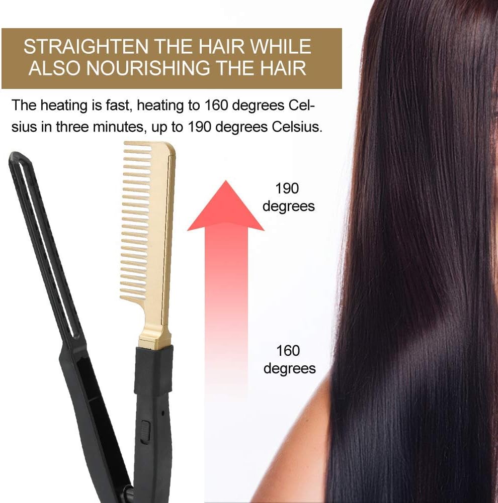 V-Shaped Electric Ceramic Hot Comb, 50W Straightening and Styling Tool, Flat Iron Comb for Smooth, Straight, and Glossy Great Tresses