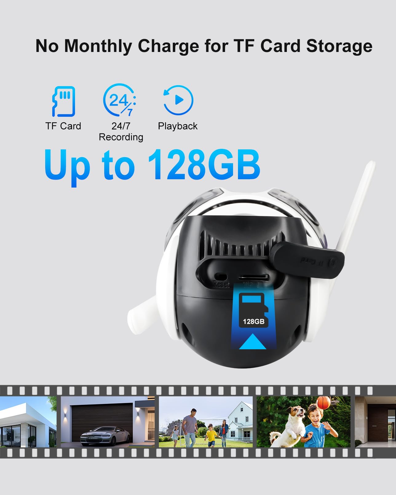 Telecamera di sicurezza esterna wireless a tre obiettivi da 9 MP, Pan/Tilt a 360°, WiFi 2,4 GHz, rilevamento del movimento AI, registrazione 24/7, visione notturna, audio a 2 vie, IP66