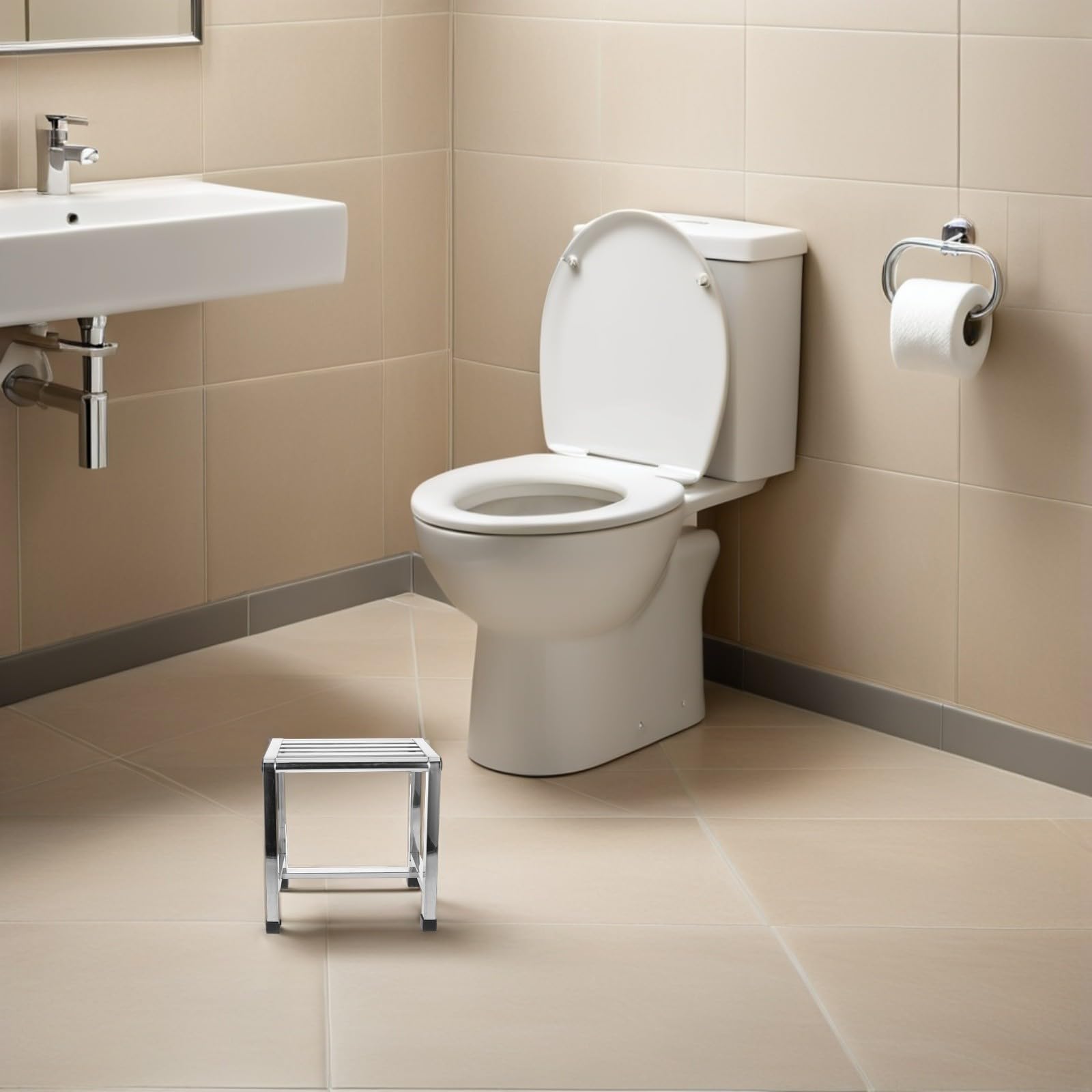 Healvian Taburete de Ducha Silla para Ducha de Acero Inoxidable, Plata, para Hogar y Balcón, para Adultos y Personas Mayores