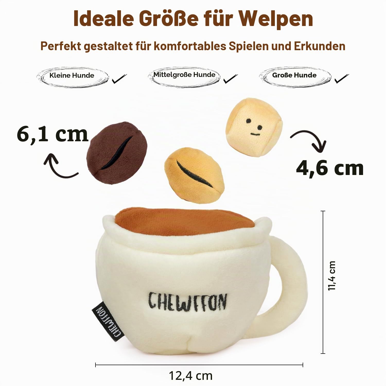 CHEWFFON Hunde-Spielzeug „Kaffeetasse“ – interaktives Schnüffel- & Versteckspielzeug mit Quietsch- und Knisterfunktion gegen Langeweile, Intelligenzspielzeug für alle Hunderassen
